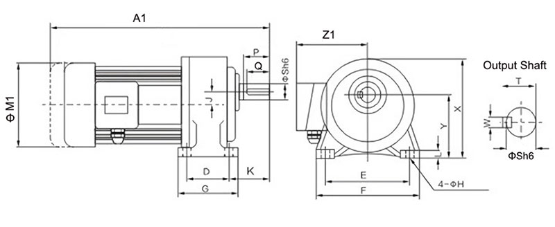 7.5 HP Horizontal AC Gear Motor Dimension